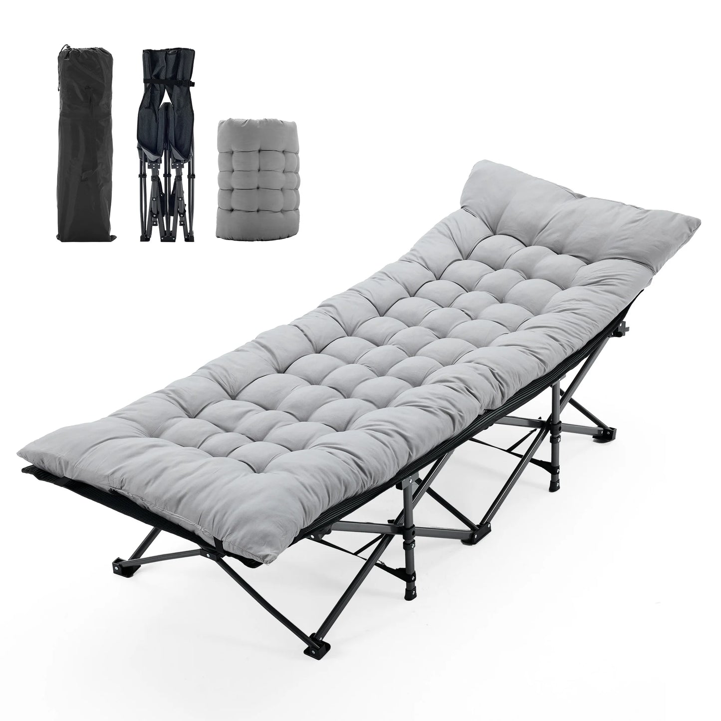 JHK Portable Folding Camping Bed Lounge Chair With Storage