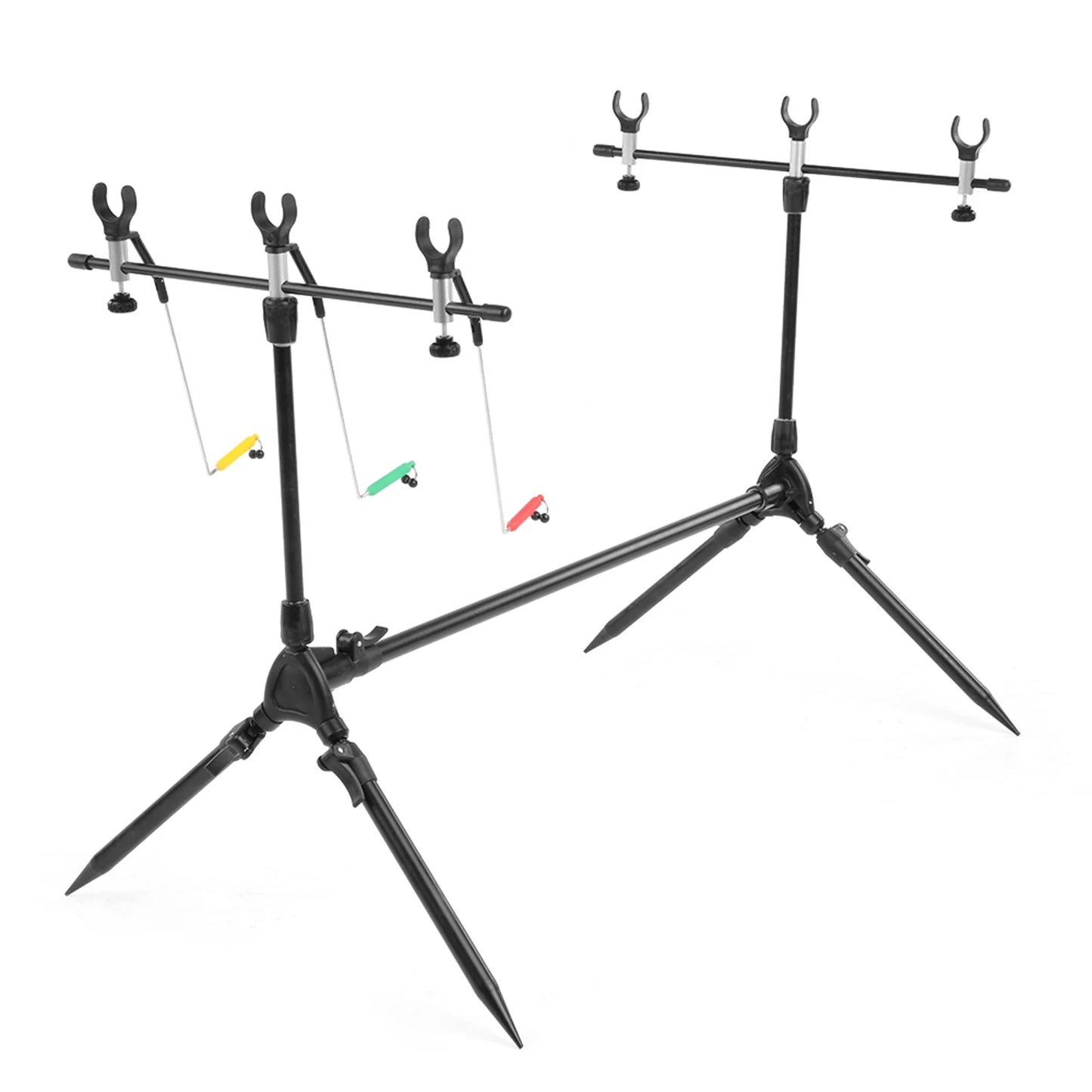 Lixada Fishing Rod Pod Stand Adjustable Retractable Carp Holder Fishing Pole Pod Stand with 3 Bite Alarms and Swingers Indicator