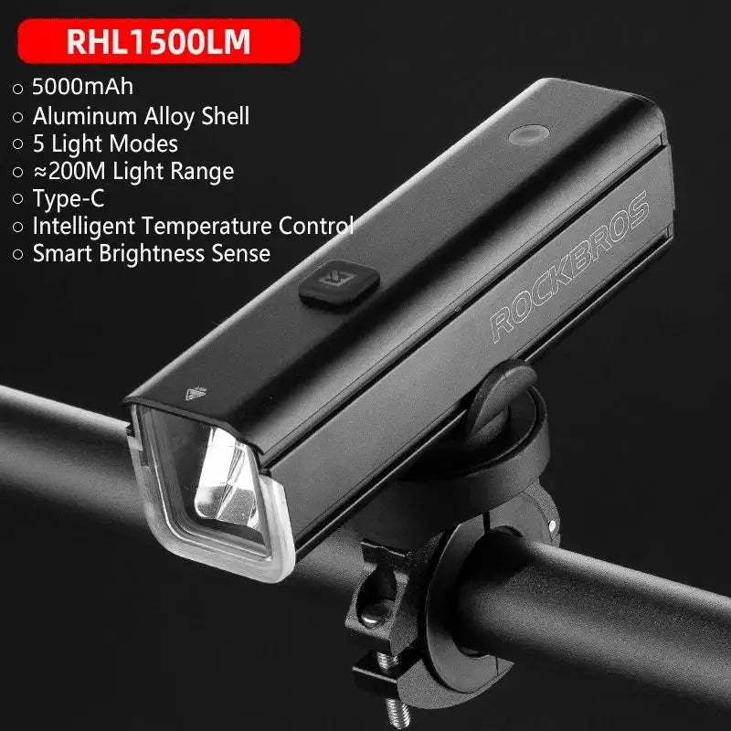 ROCKBROS 1500LM Bike Light Front Headlamp IPX6 Aluminum
