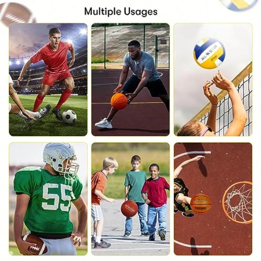 Complete Sports Balls w/Bag Pump for Boys - Kickball Volleyball Soccer Ball Football Basketball - Outdoor Play