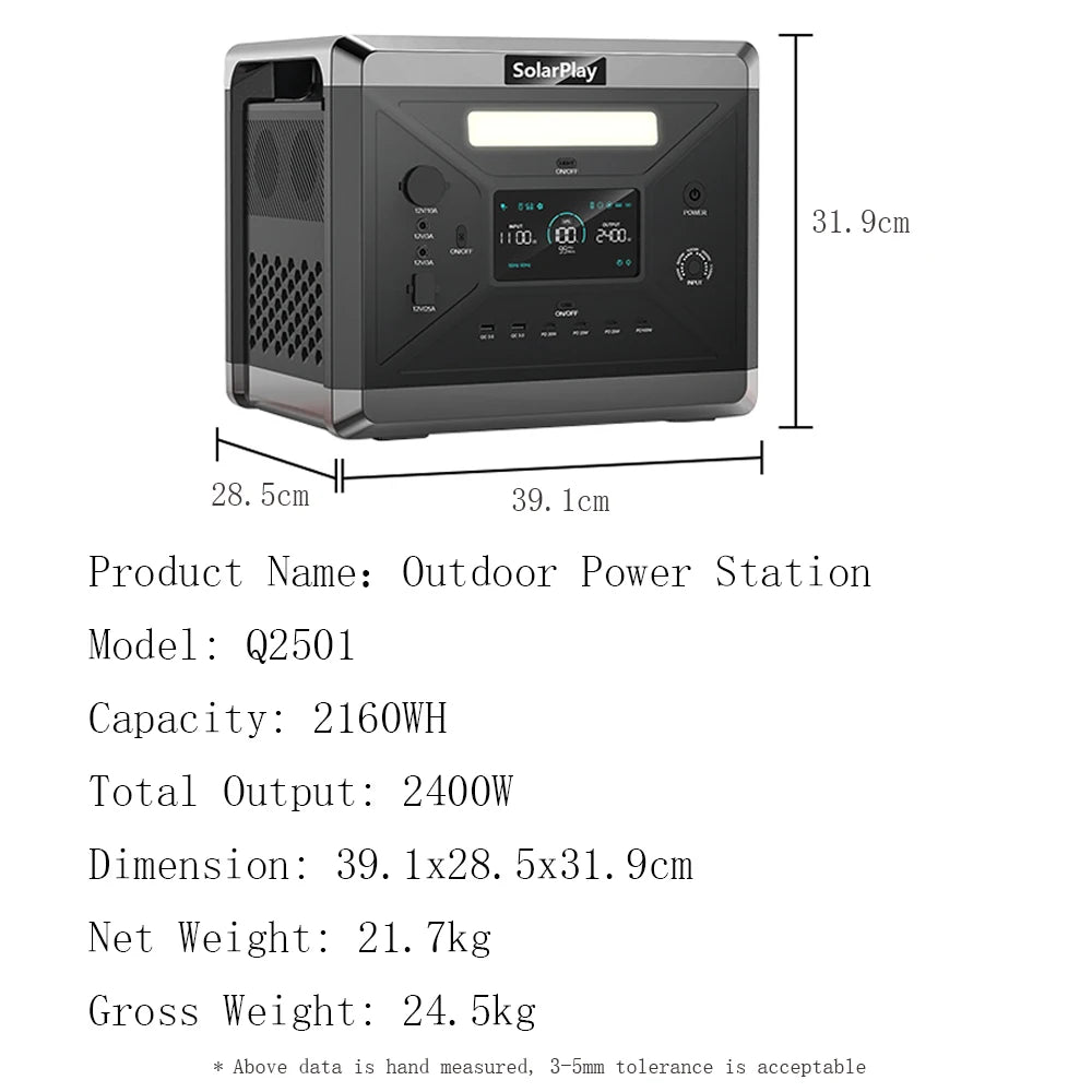 SOLARPLAY Q2501 Q2402M Portable Power Station LiFePO4 Solar Generator