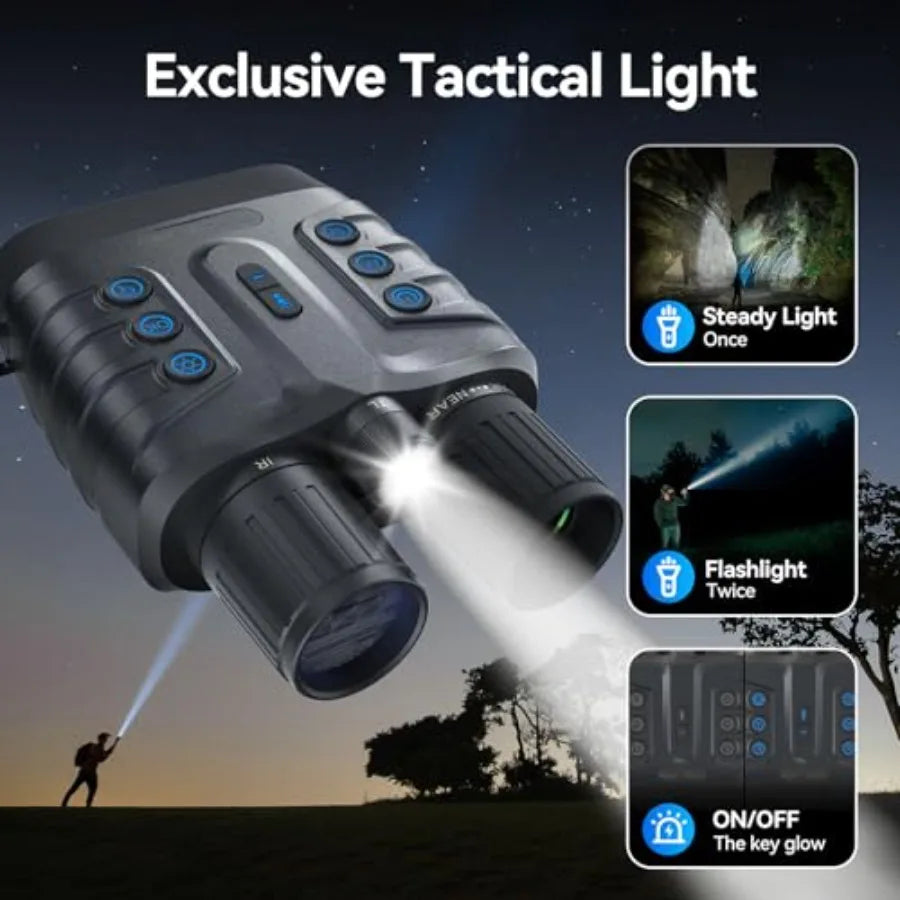 4K Full-Color Night Vision Binoculars for Adults with 3 HD Screen 10000mAh Battery 1968FT Range 64GB Storage 850nm Infrared 8X