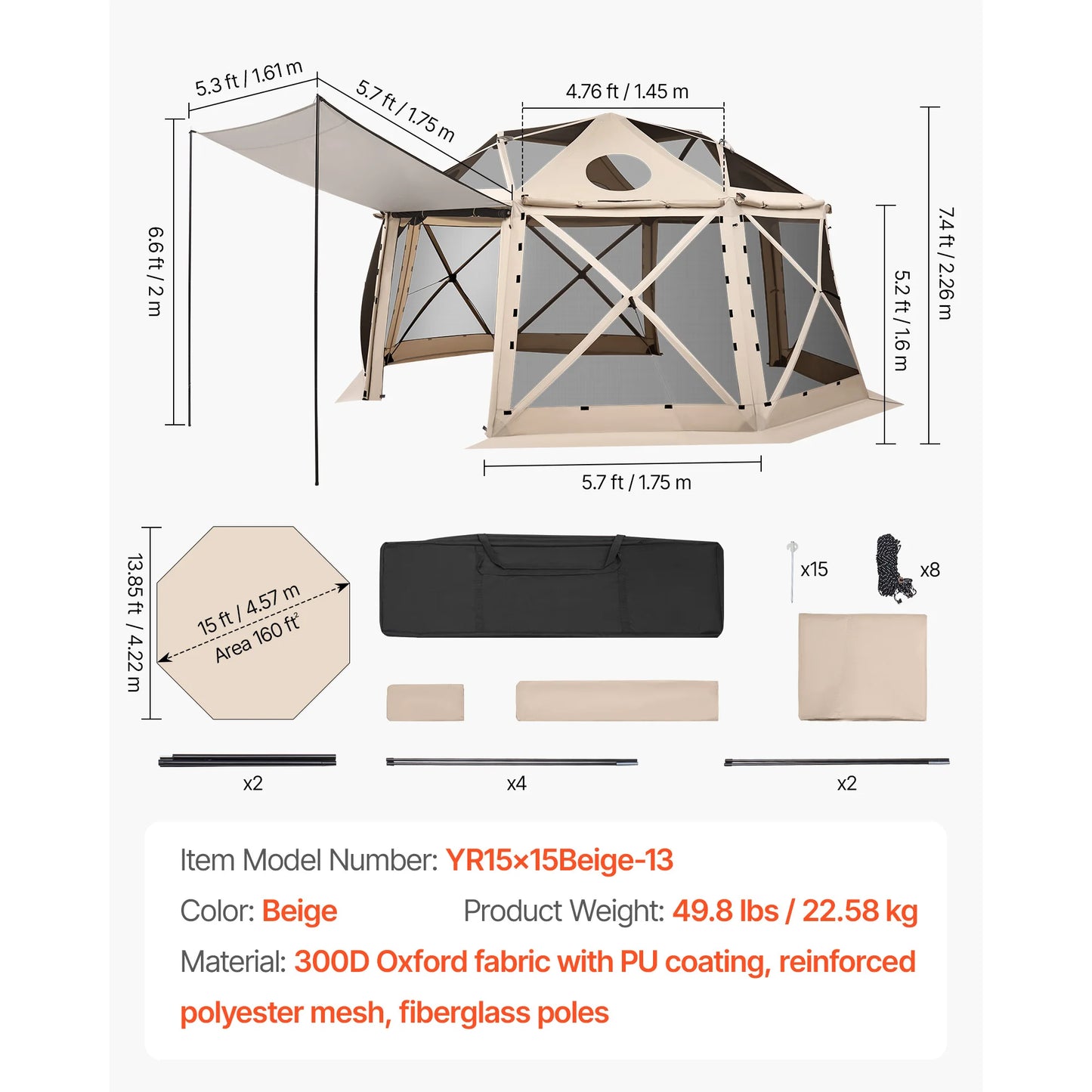 SucceBuy Pop Up Gazebo Screen Tent With Removable Top