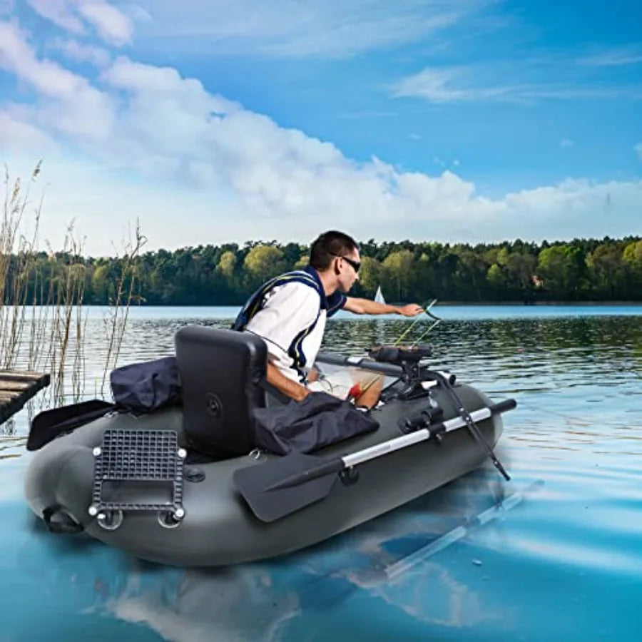 Inflatable Fishing Float Tube Belly Boat with Adjustable Backpack Straps Storage Pockets Fish Ruler Pump Oar 350 LBS Load Capac