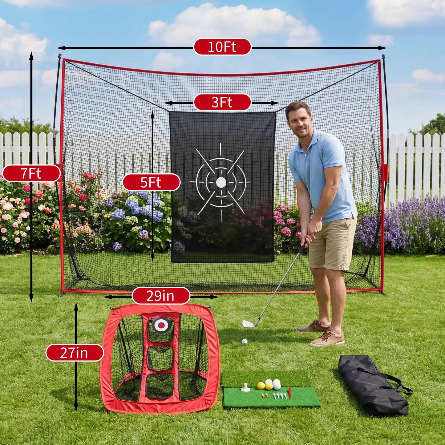 HiMISS Golf Practice Net With Chipping Goal And Carry Bag