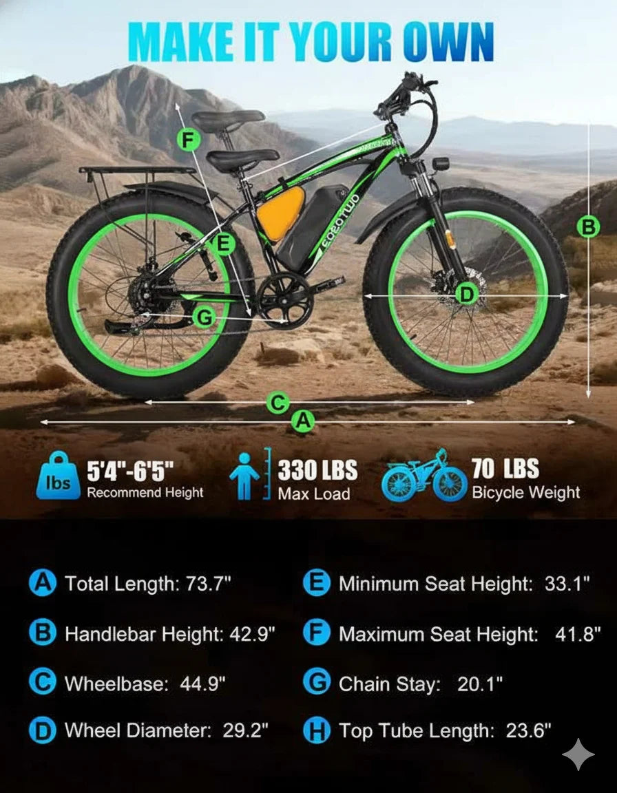 EOEOTWO Fat Tire Electric Bike 48V 20Ah Battery 1000W Motor