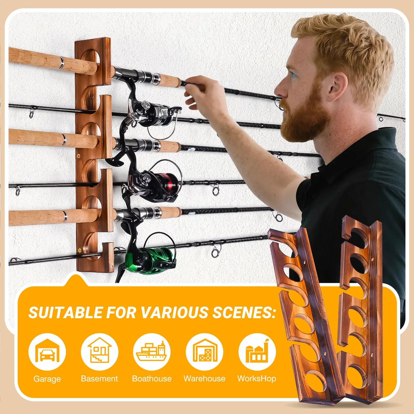Ghosthorn 12-Rod Fishing Pole Wall And Ceiling Rod Rack Organizer