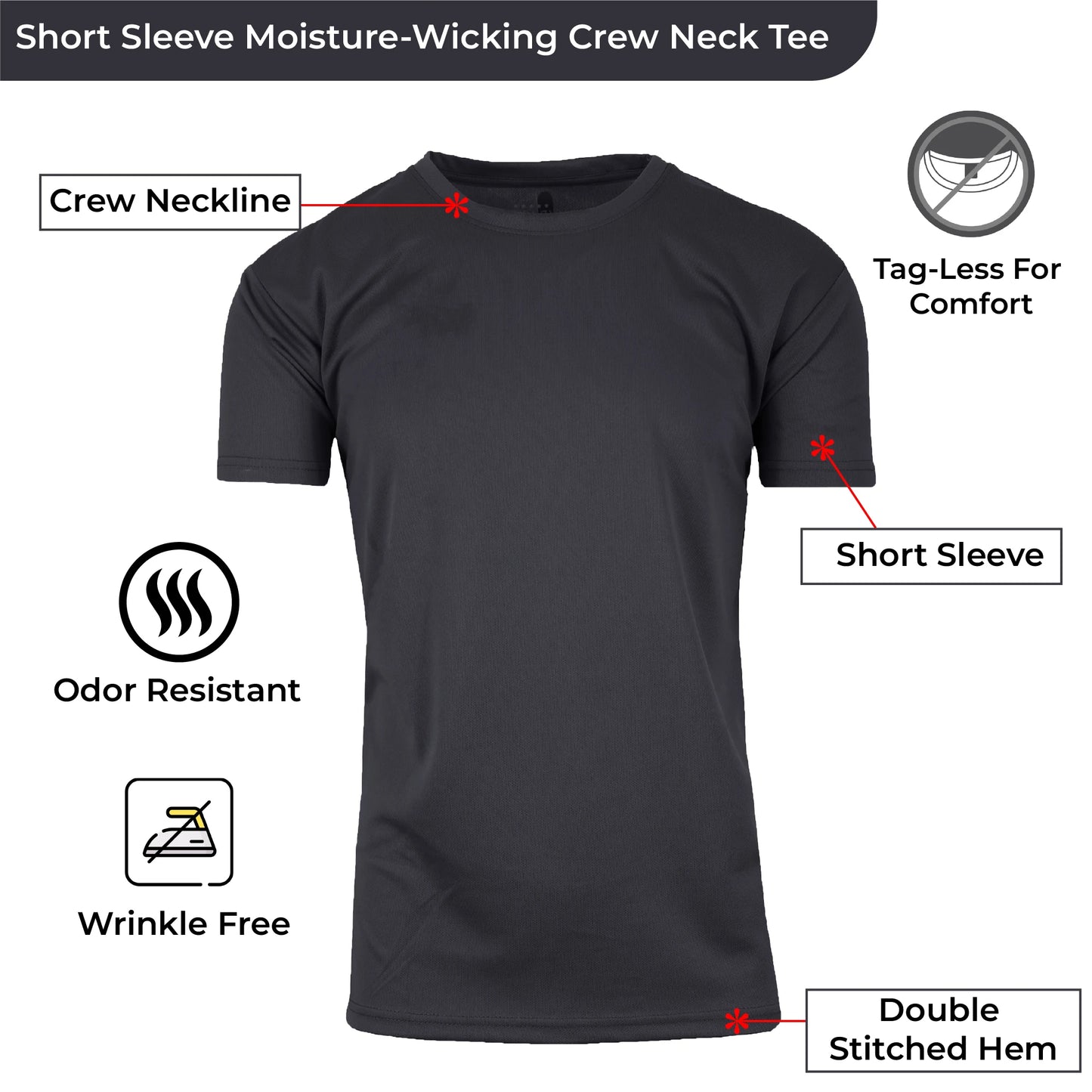 Men's Short Sleeve Moisture-Wicking Performance Crew Neck Tee