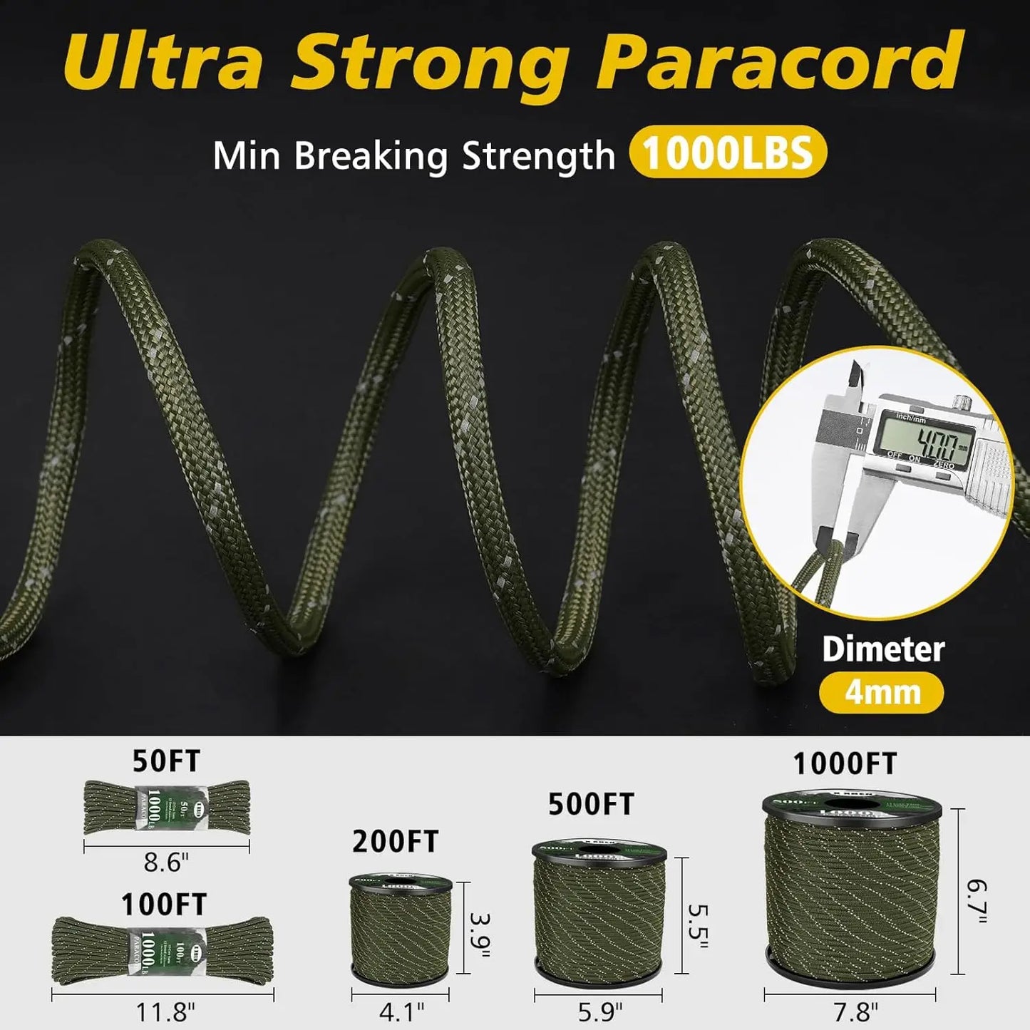 Paracord Reflective 1000lb 13 Strand Tactical Parachute Cord