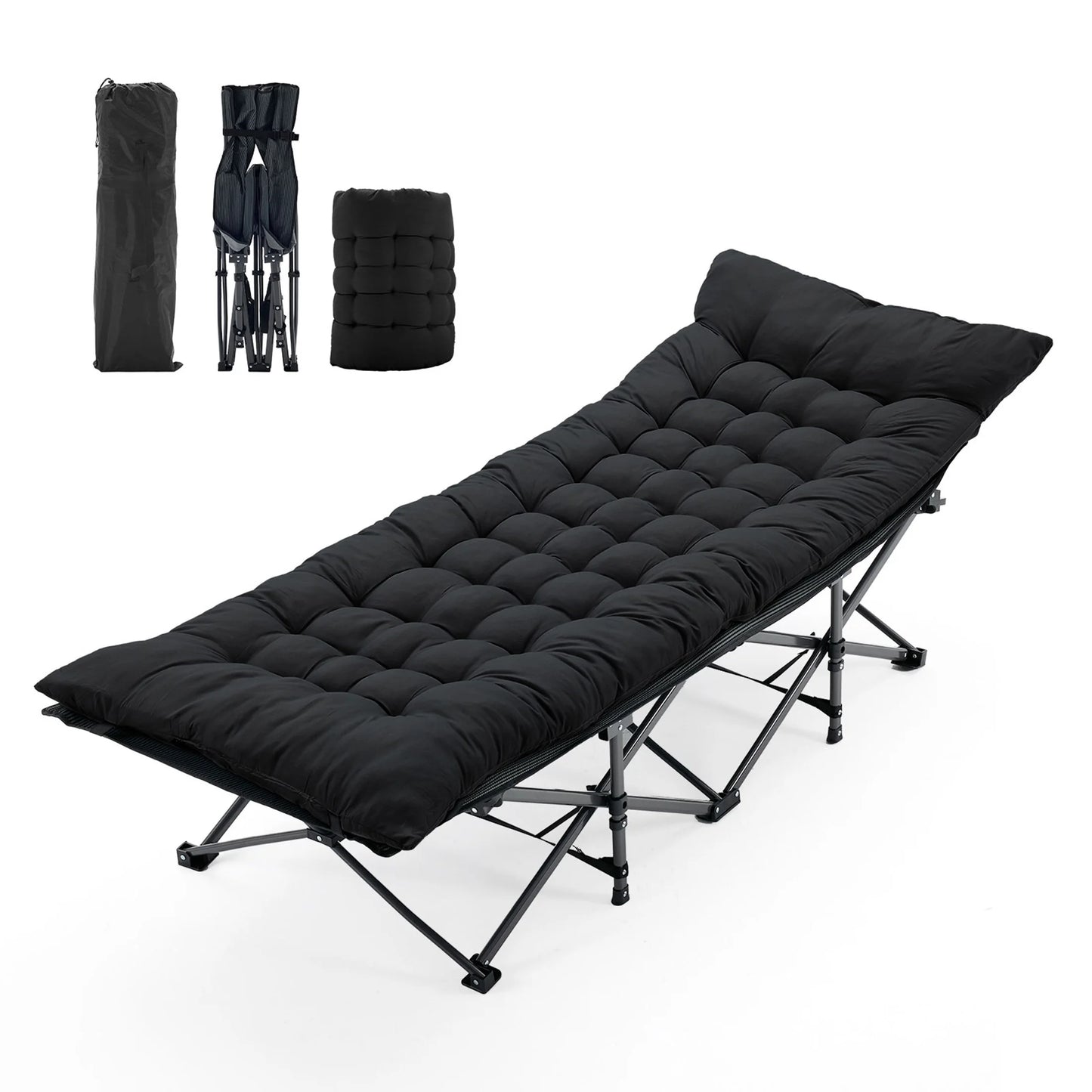 JHK Folding Camping Cot Bed With Cushion And Portable Storage