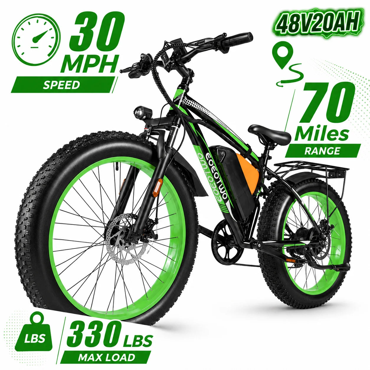 EOEOTWO Fat Tire Electric Bike 48V 20Ah Battery 1000W Motor