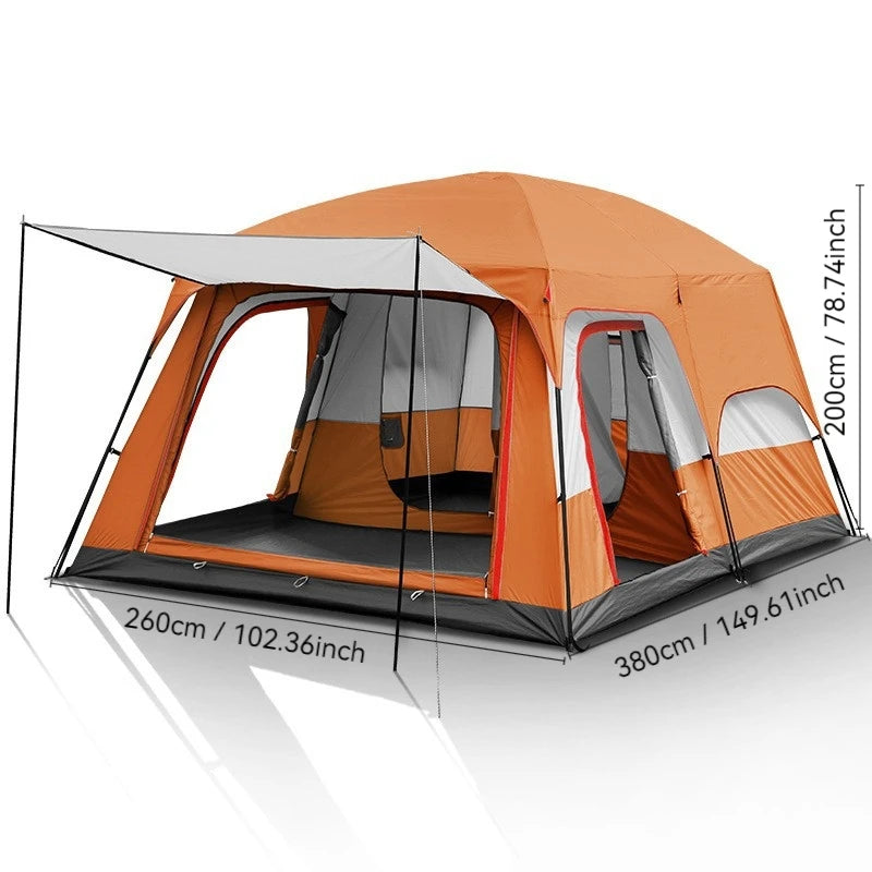 Family Outdoor Camping Tent With Removable Awning And Mesh Windows