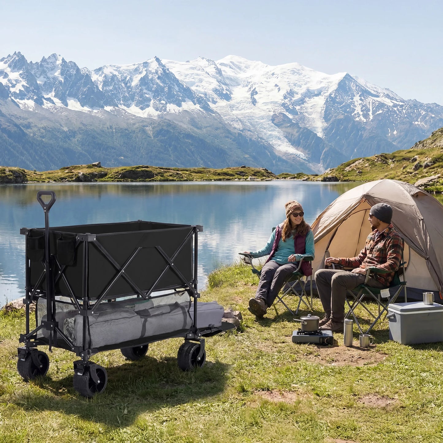 JHK Outdoor Double Decker Wagon Cart Foldable Garden Cart