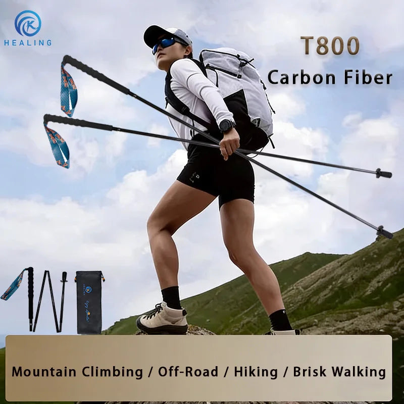OKHEALING Ultralight Folding Trekking Poles Carbon Fiber
