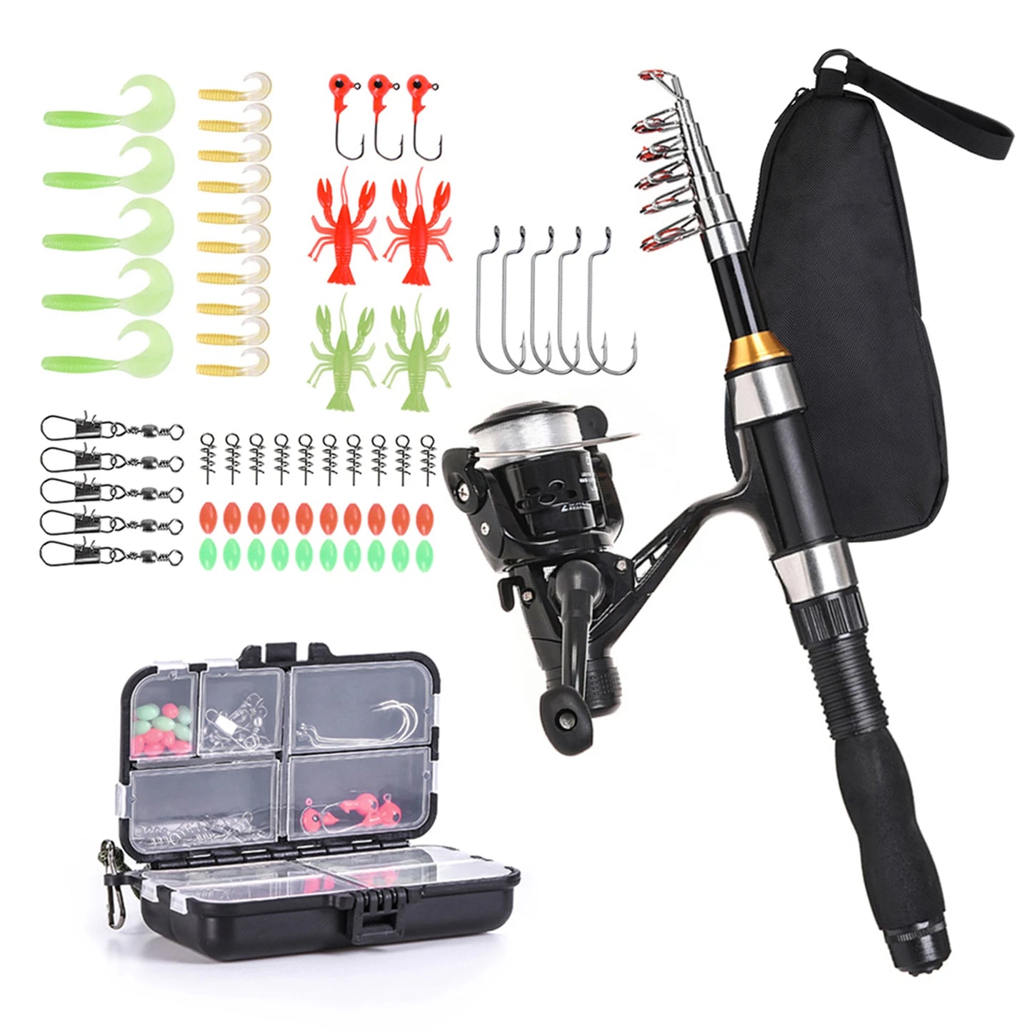 Telescopic Fishing Rod Reel Combo Kit With Lures And Bag