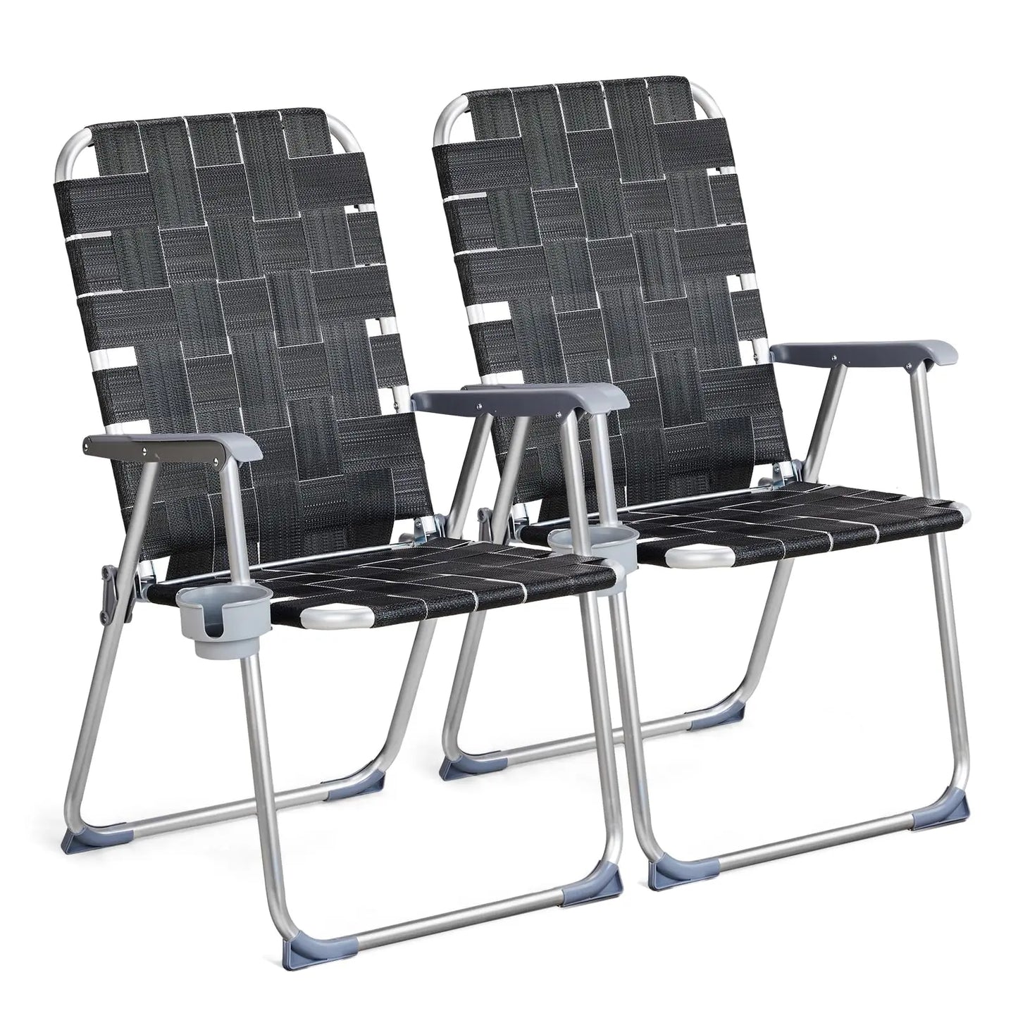 Aluminum Folding Patio Chairs With Detachable Cup Holders 2Pack