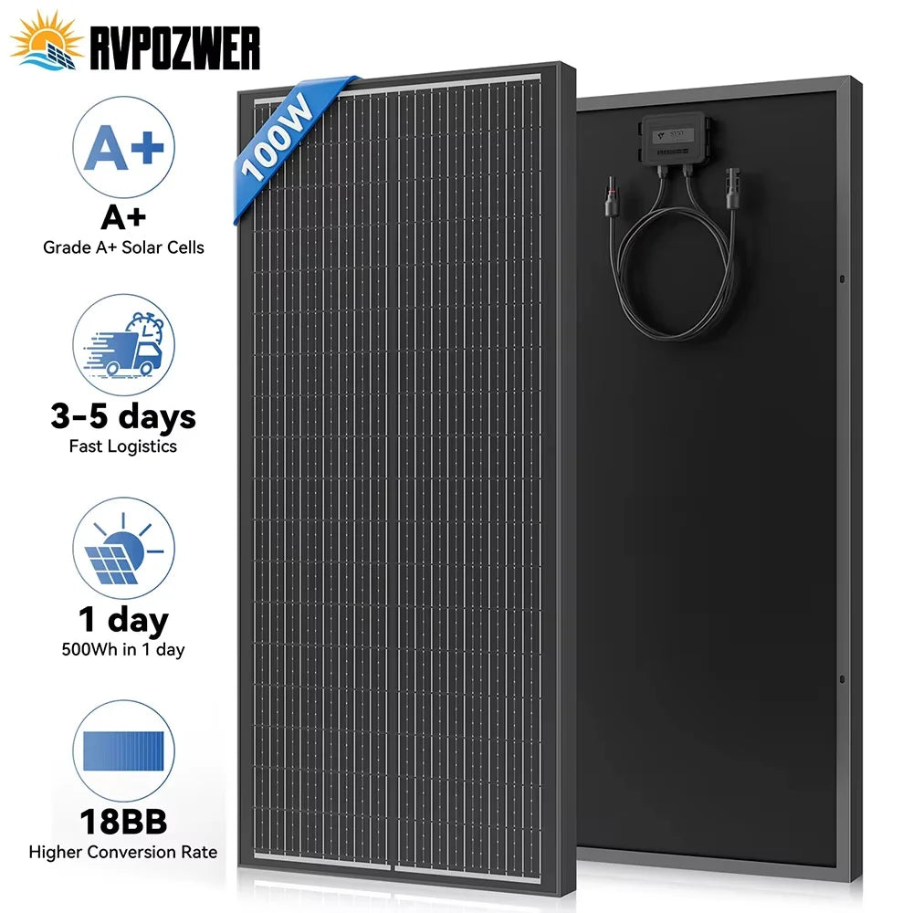 Rvpozwer 12BB 18BB 12V 100W Monocrystalline Solar Panel