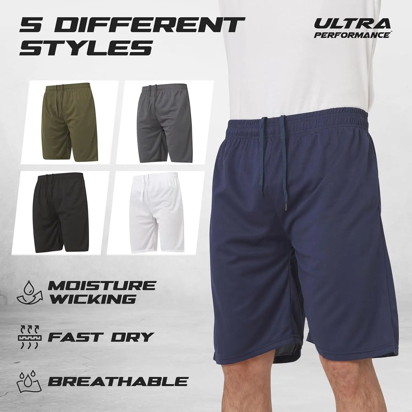 5 Pack Mens Shorts, Athletic Gym Shorts Workout Basketball Shorts for Men, SM - 5X