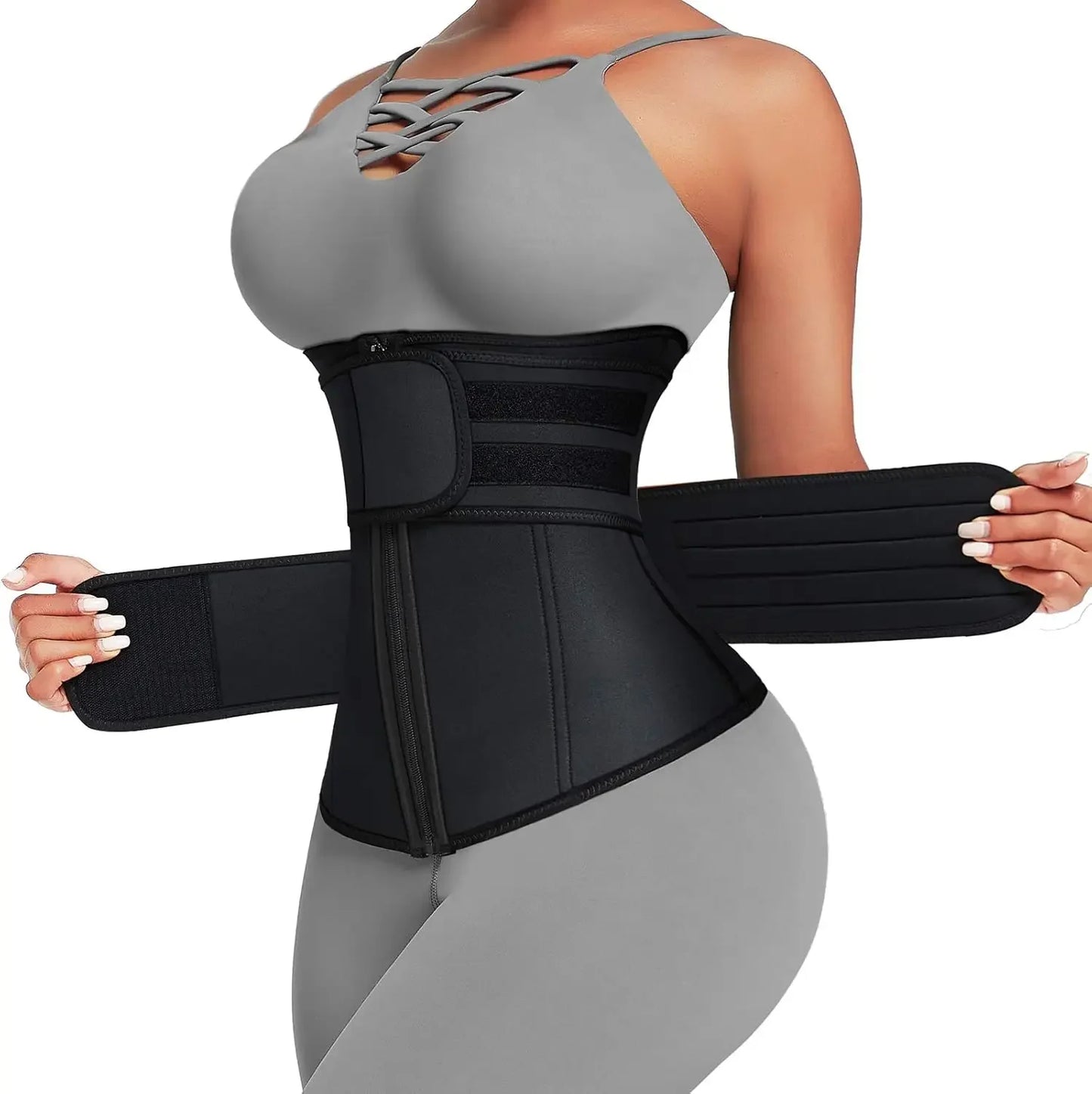 Sculpt & Lift Waist Trainer Waist Trainer, Trimmer, Cincher, Body Shaper, Belly Band- Double Belt Zipper Stomach Wraps for Weight Loss & Postpartum Recovery High Compression Zipper Corset with Adjustable Dual Straps for Shape