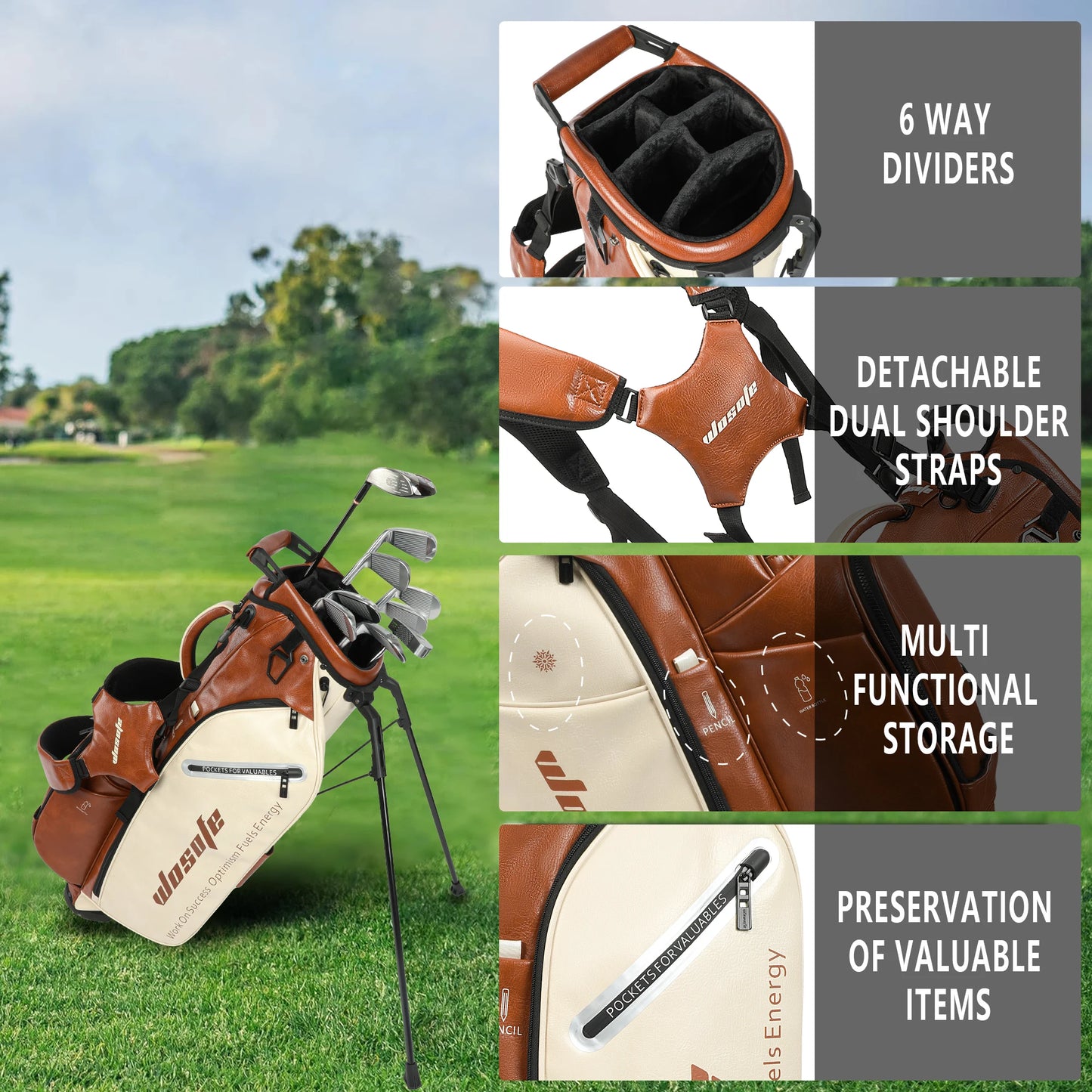 Lightweight Golf Stand Bag PU Material With 14 6 Dividers