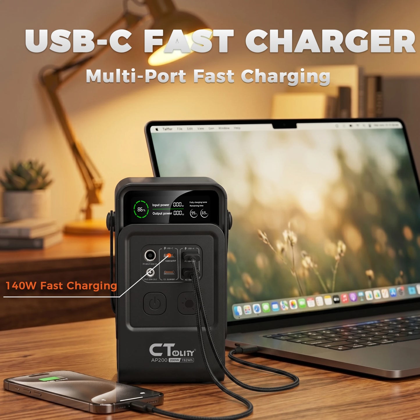 CTOLITY AP200 Portable Power Bank 192Wh LiFePO4 200W Solar Kit