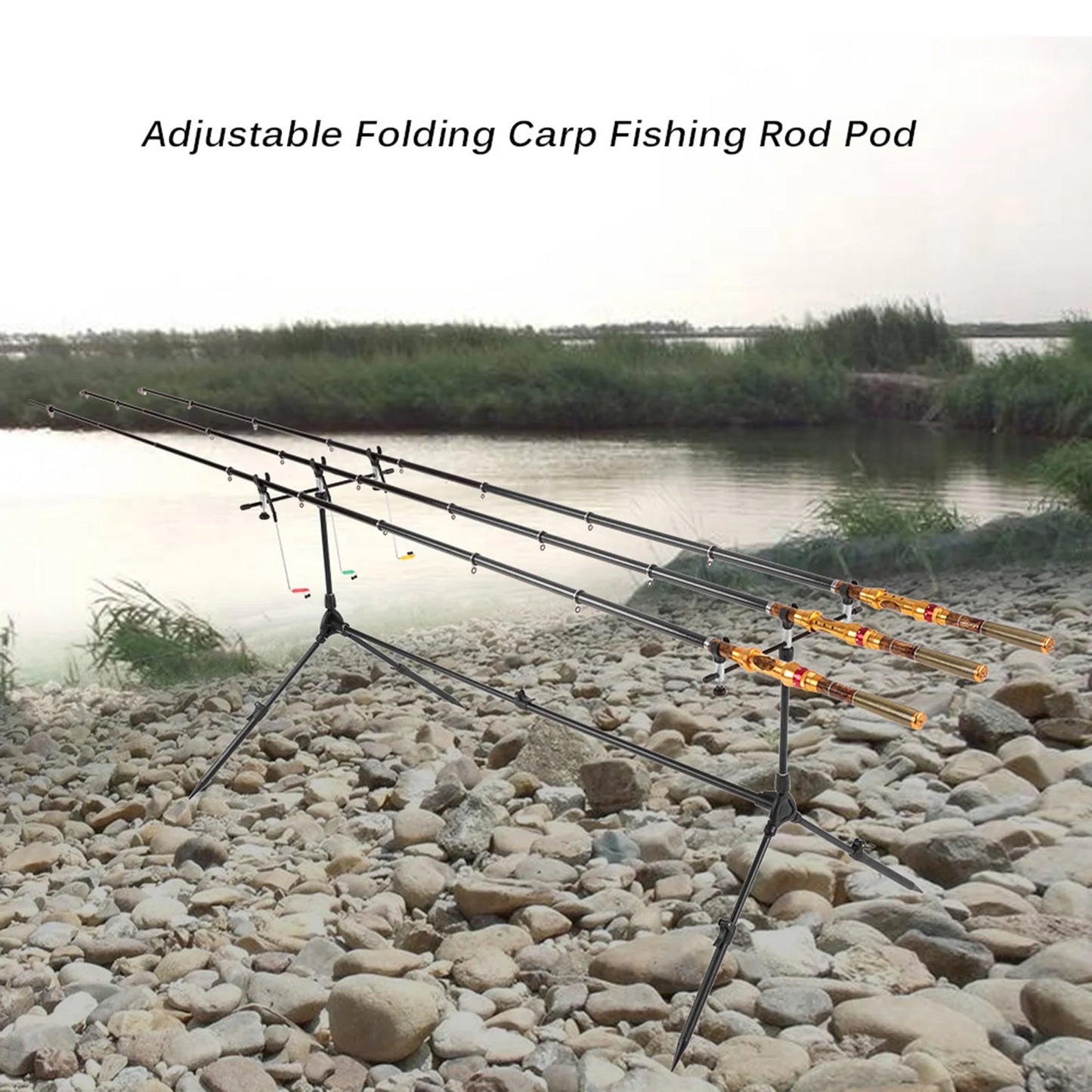 Lixada Fishing Rod Pod Stand Adjustable Retractable Carp Holder Fishing Pole Pod Stand with 3 Bite Alarms and Swingers Indicator