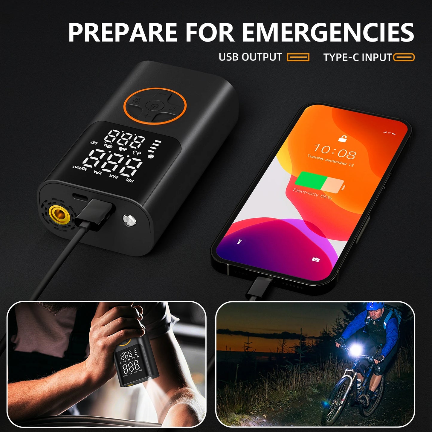 Portable Air Pump Kit With Power Bank 150 PSI Tire Inflator