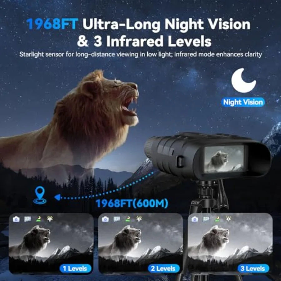 4K Full-Color Night Vision Binoculars for Adults with 3 HD Screen 10000mAh Battery 1968FT Range 64GB Storage 850nm Infrared 8X