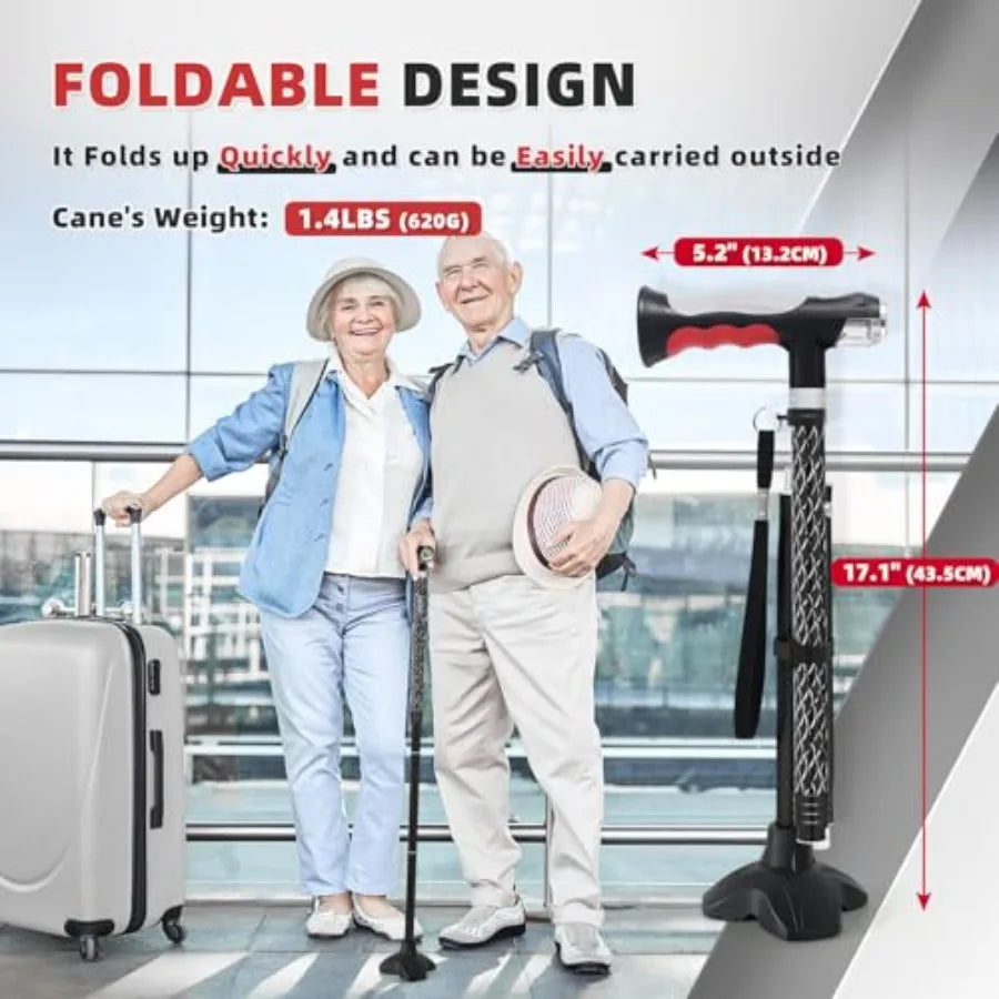 Folding Walking Cane With LED Lights For Elderly Adjustable