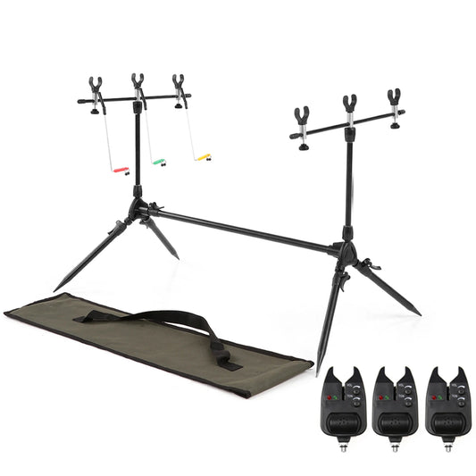 Lixada Fishing Rod Pod Stand Adjustable Retractable Carp Holder Fishing Pole Pod Stand with 3 Bite Alarms and Swingers Indicator