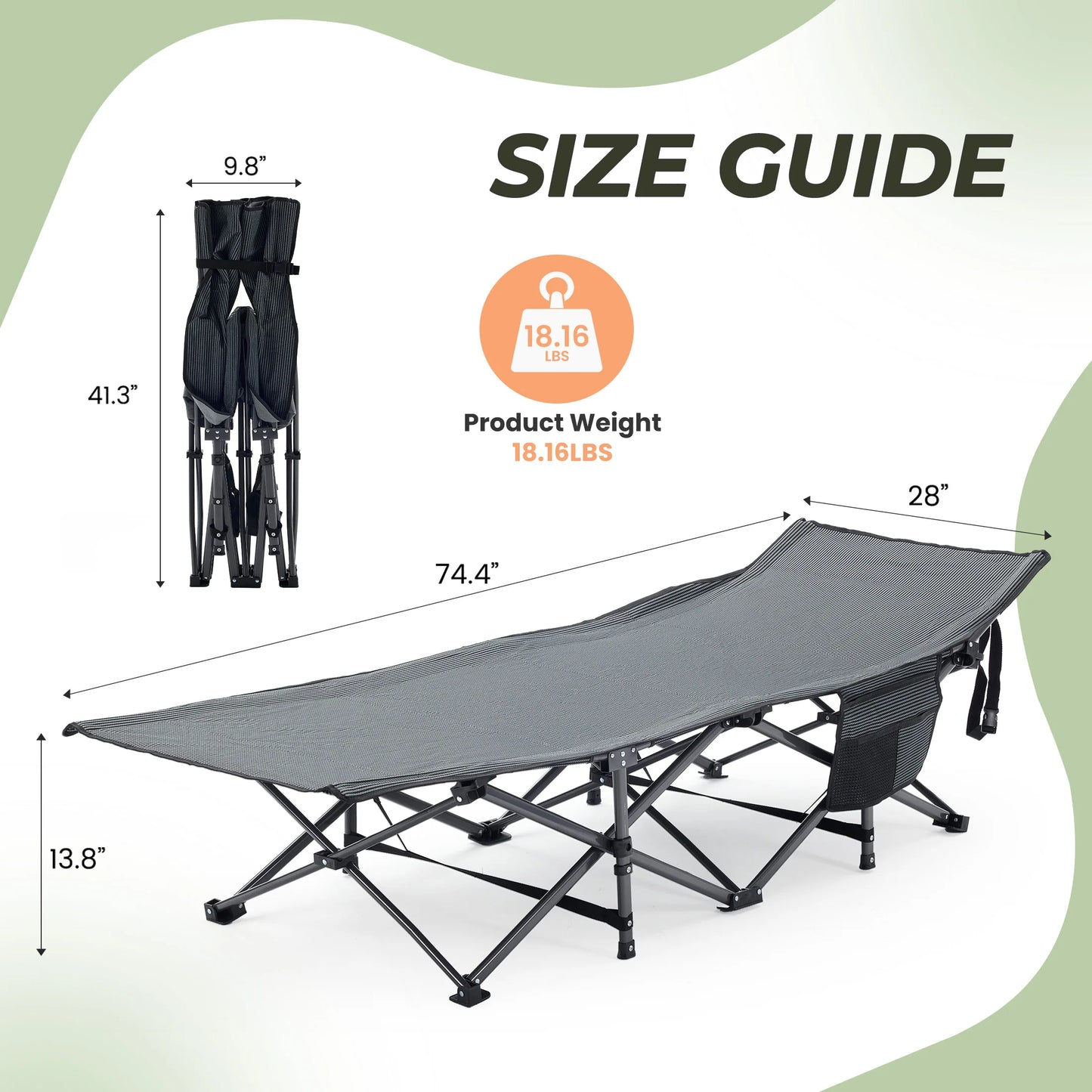 JHK Folding Camping Cot Bed With Cushion And Portable Storage