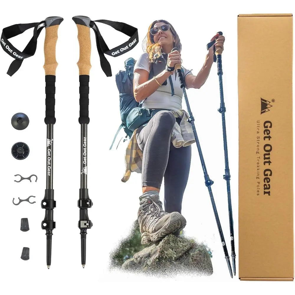 Carbon Fiber Telescoping Trekking Poles Lightweight Collapsible Nordic Walking