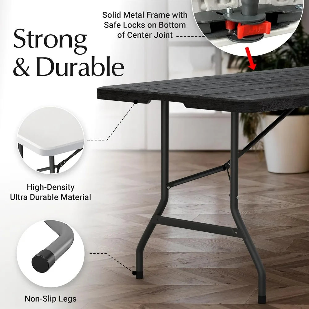 Heavy Duty Folding Table With Handle And Steel Legs
