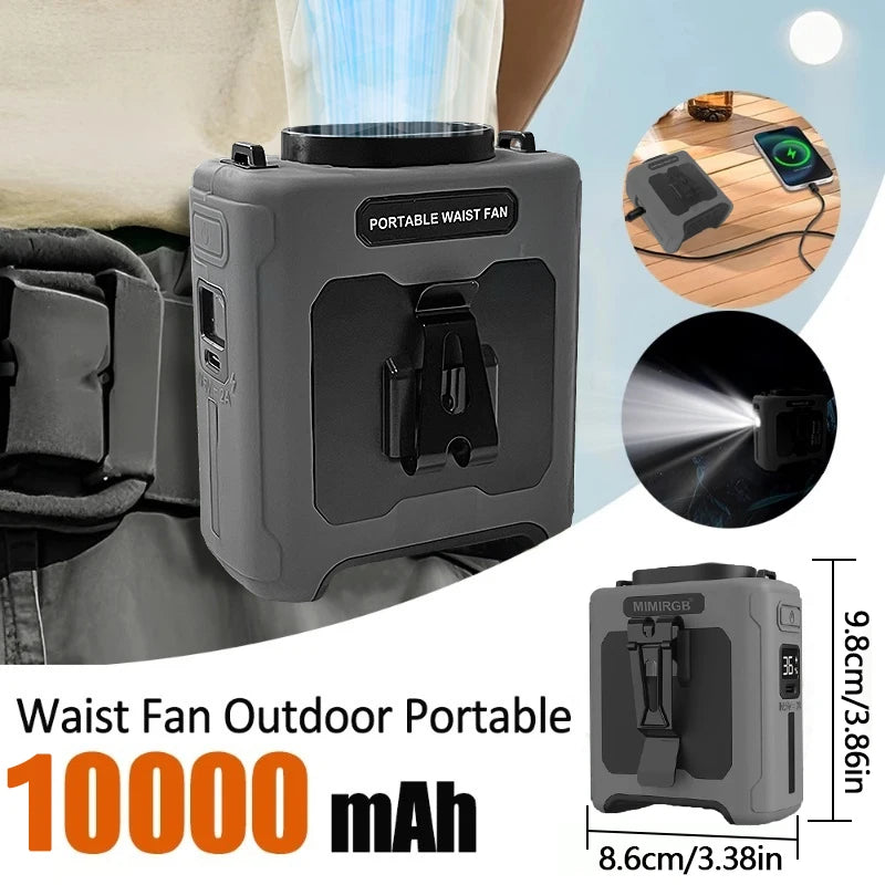 Portable Neck and Waist Clip Fan 10000mAh With Flashlight