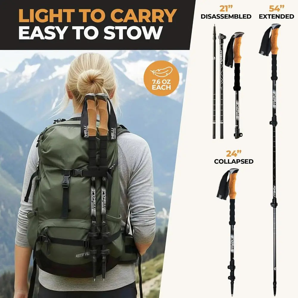 Lightweight Collapsible Trekking Poles With Cork Grips And Quick Locks