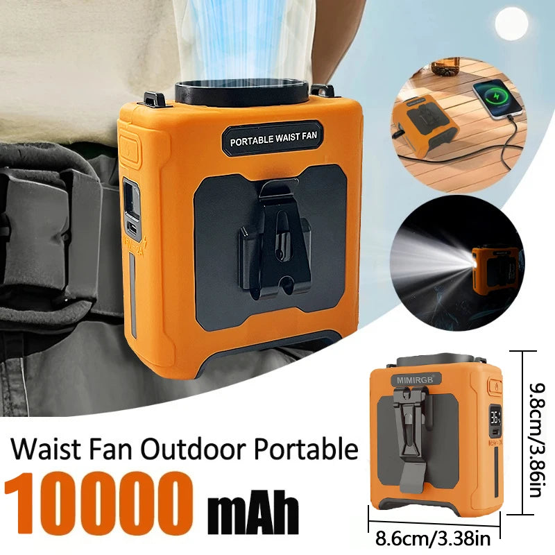 Portable Neck and Waist Clip Fan 10000mAh With Flashlight