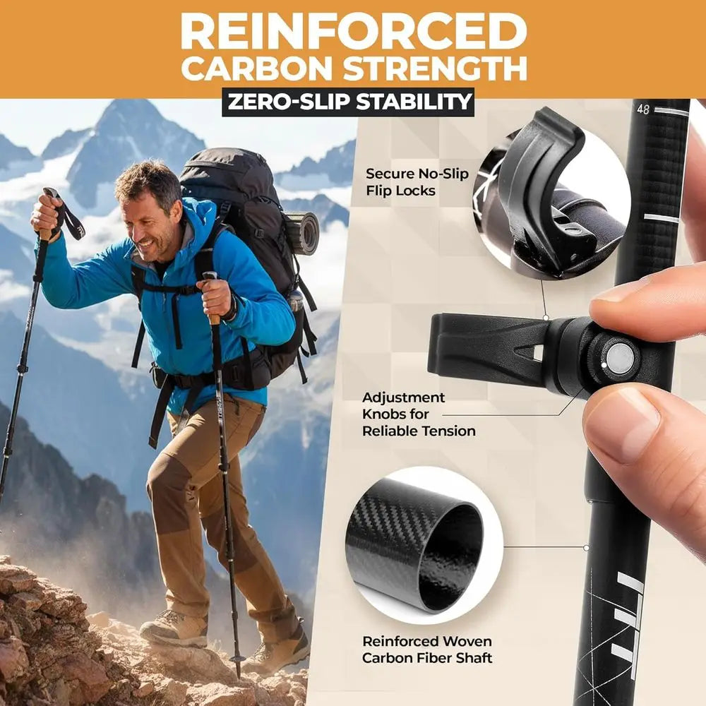 Lightweight Collapsible Trekking Poles With Cork Grips And Quick Locks