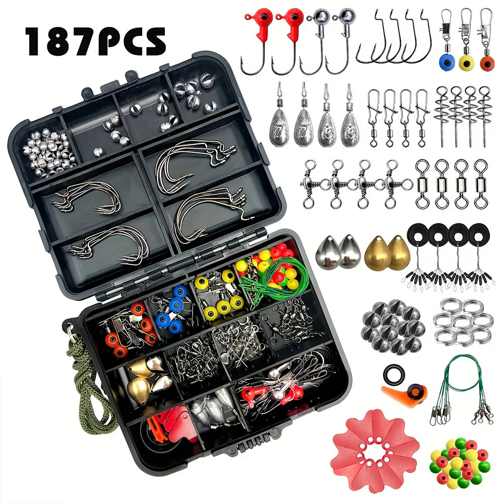 187 Piece Fishing Kit Set With Tackle Box And Accessories