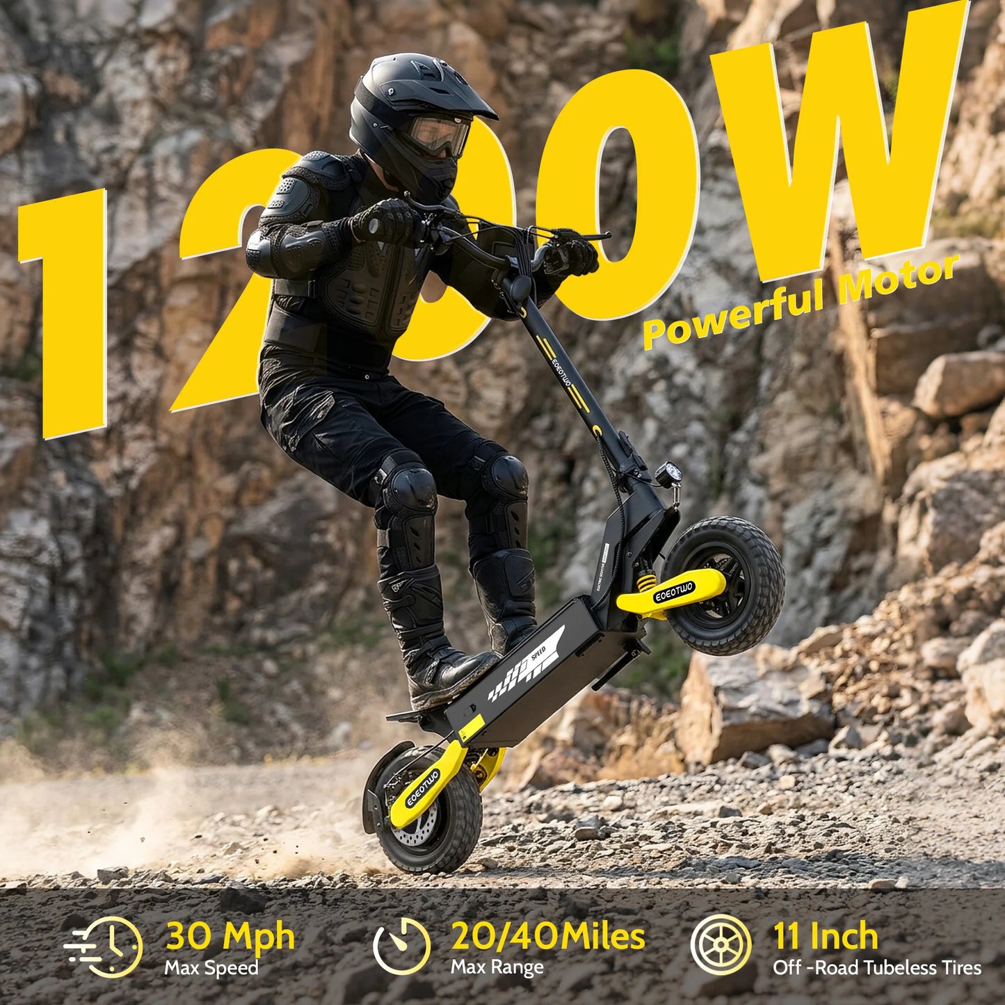 EOEOTWO 1200W Off Road Electric Scooter 48V 30MPH Foldable