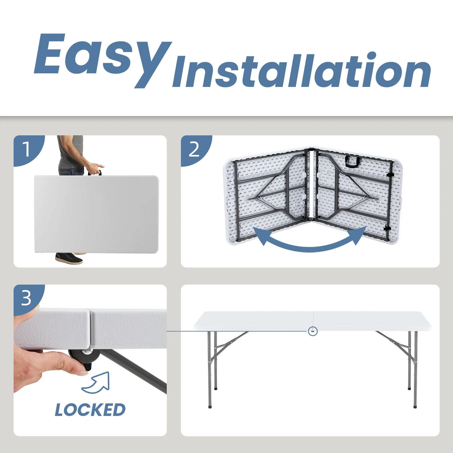 JHK Portable Folding Table Outdoor Indoor Heavy Duty With Handle