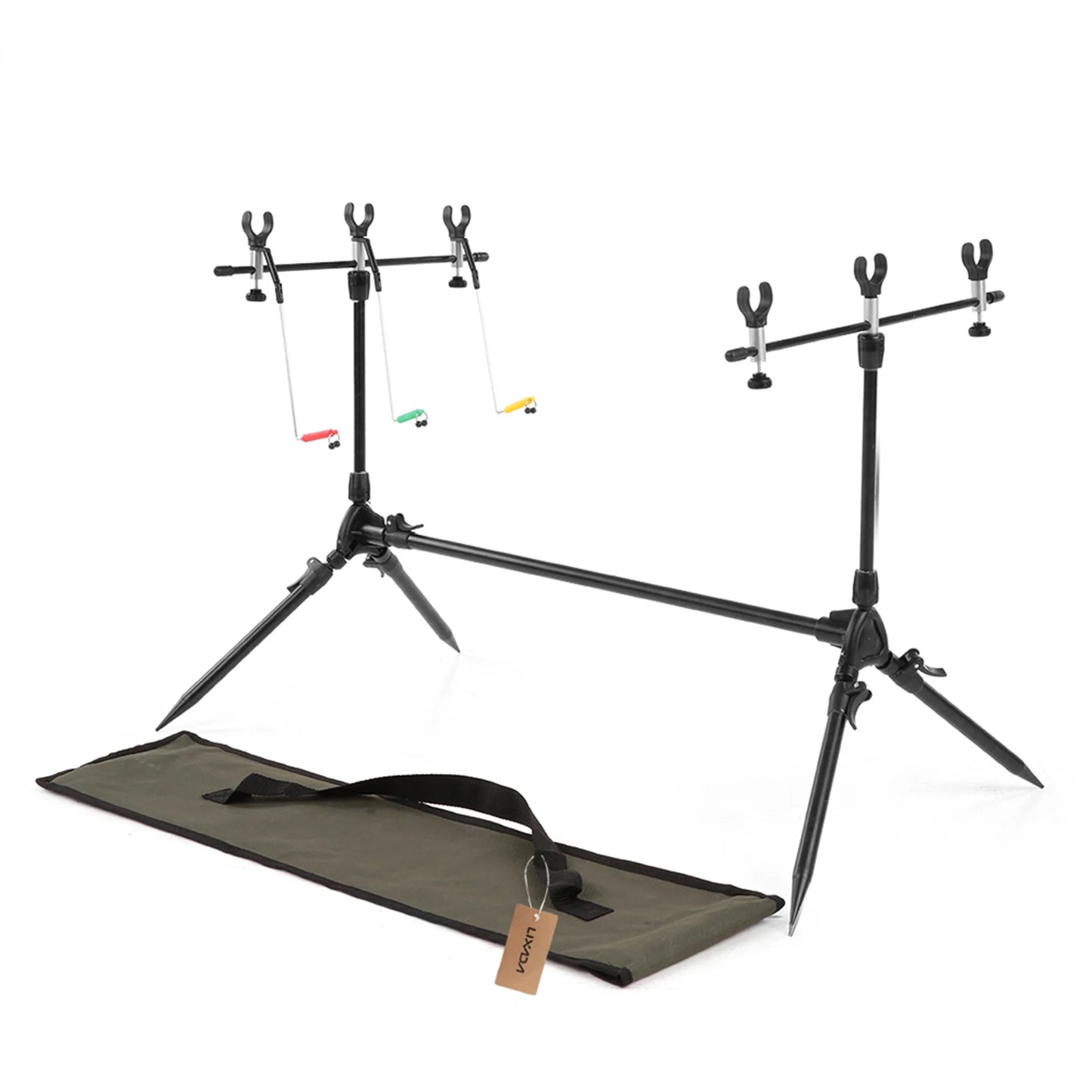 Lixada Fishing Rod Pod Stand Adjustable Retractable Carp Holder Fishing Pole Pod Stand with 3 Bite Alarms and Swingers Indicator