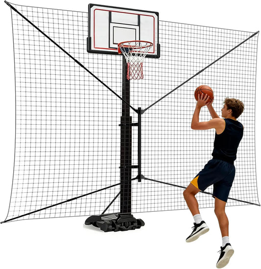 Heavy-Duty Steel Basketball Rebounder Net, 10x10 FT Outdoor Backstop for Court and Yard