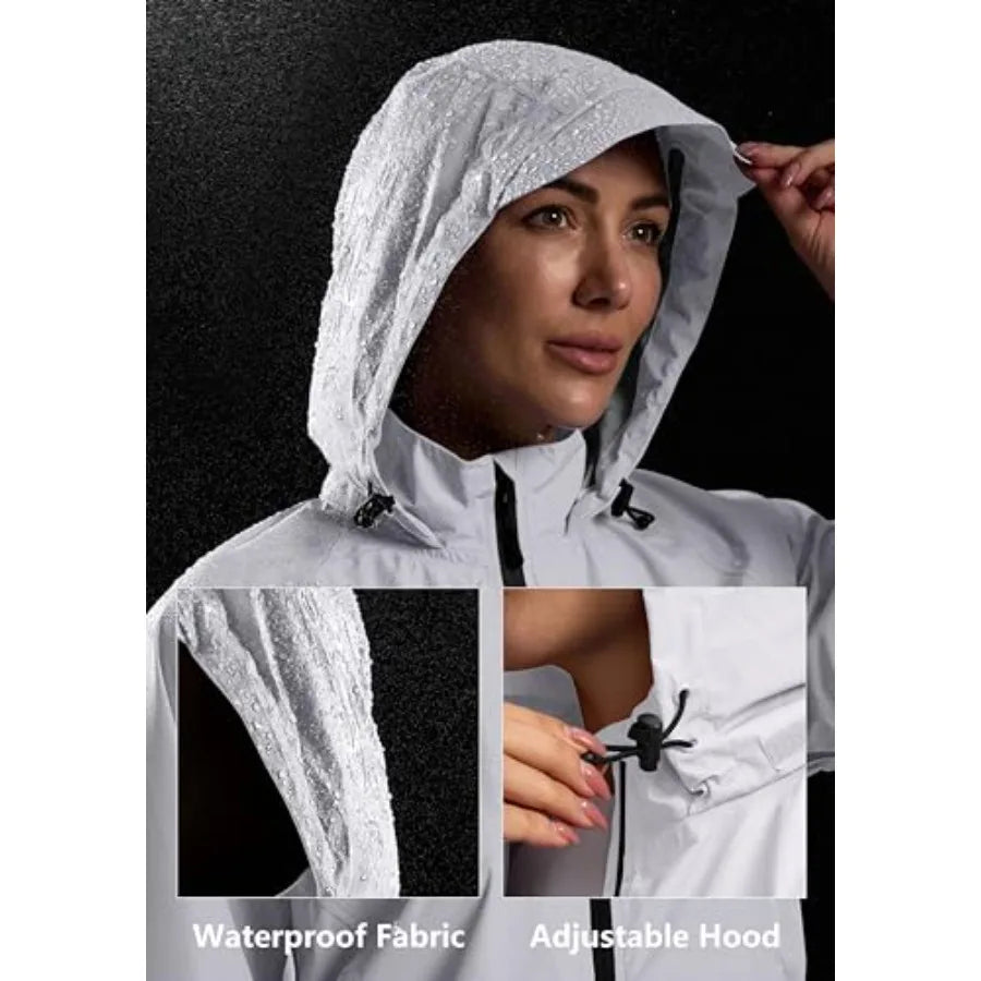 Bikewa Women's Cycling Rain Jackets Waterproof Windbreaker Lightweight Running Windproof Reflective Jacket Packable Hooded