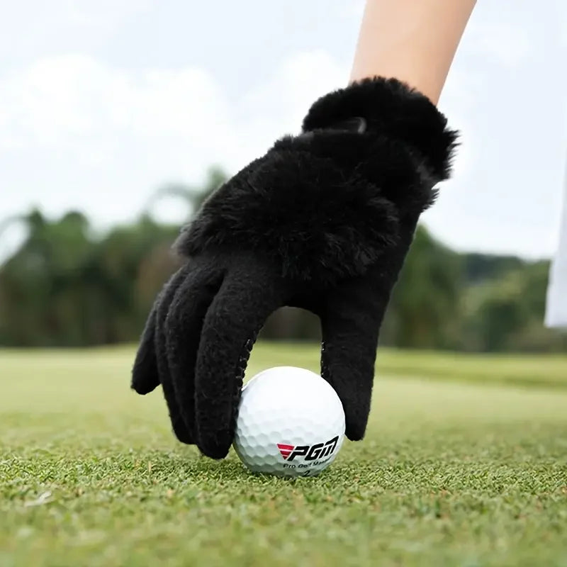 Winter Golf Gloves Plush Rabbit Fur Warm Non Slip Comfort