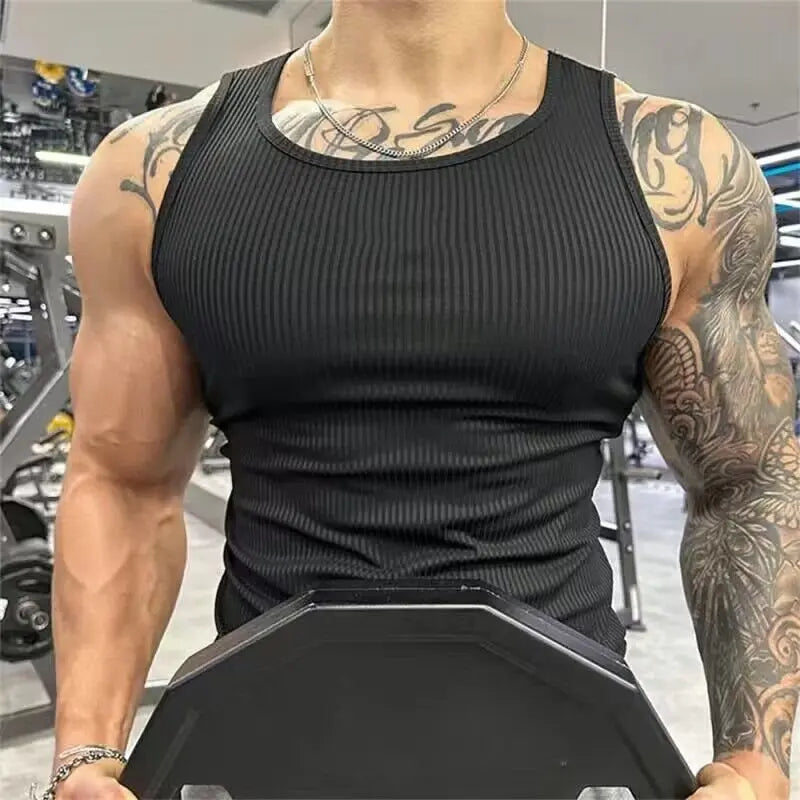 Mens Fitness Tank Top Men Fitness Sleeveless Shirt Male Screw Thread Breathable Sports Vest Undershirt Running Vest Me