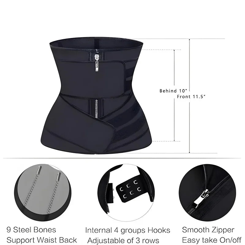 Sculpt & Lift Waist Trainer Waist Trainer, Trimmer, Cincher, Body Shaper, Belly Band- Double Belt Zipper Stomach Wraps for Weight Loss & Postpartum Recovery High Compression Zipper Corset with Adjustable Dual Straps for Shape