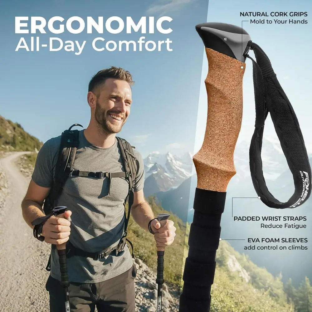 Lightweight Collapsible Trekking Poles With Cork Grips And Quick Locks