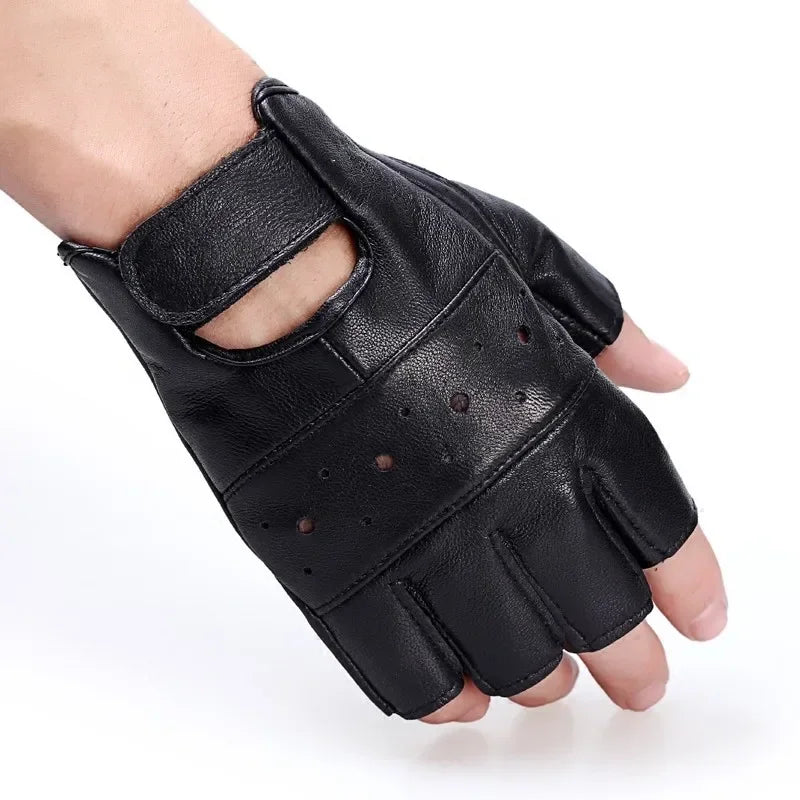 YJSFG HOUSE Leather Fingerless Mittens for Men and Motorcycle Riders