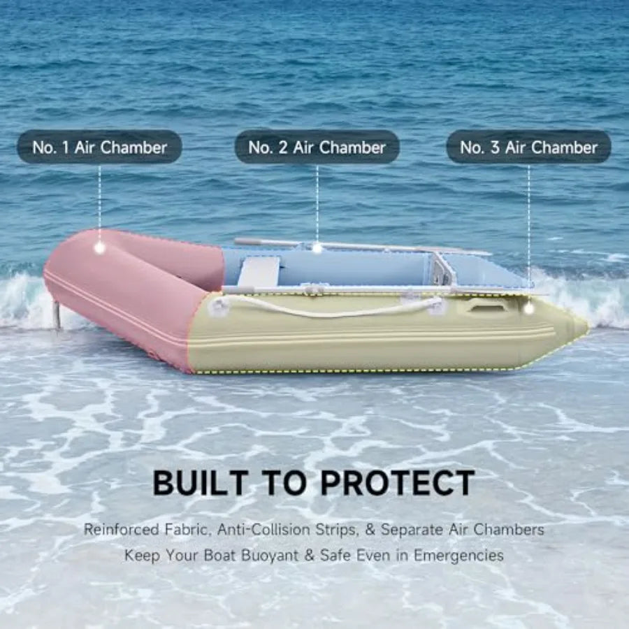 7.5ft Heavy Duty Inflatable Boat with Aluminum Floor Oars - 2 Person 660lb Capacity Dinghy for Fishing/Towing Includes Pump Tra