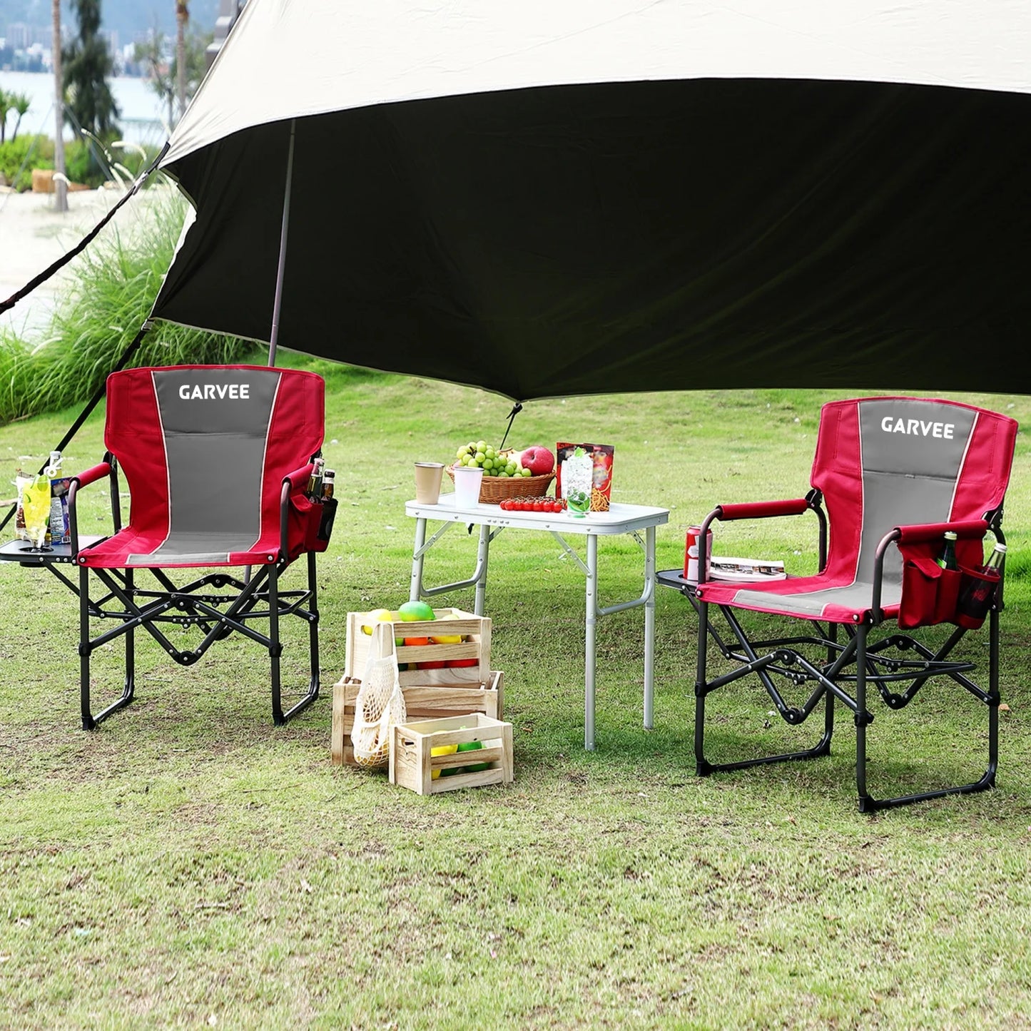 HiMISS Heavy-Duty Folding Directors Chair With Side Table Cup Holder